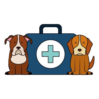 Köpekler ve kit tıp hayvan hastalıklarıyla ilgili klinik petcare vektör çizim
