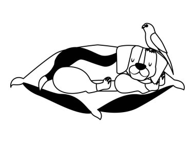 yastık vektör çizim vektör çizim üzerinde Beagle ve kuş evde beslenen hayvan