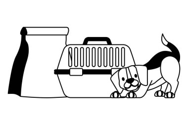 Beagle köpek kafes ve gıda çanta vektör çizim vektör çizim ile