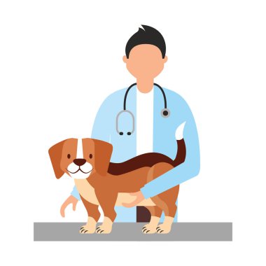 Doktor beagle köpek hayvan hastalıklarıyla ilgili klinik petcare vektör çizim