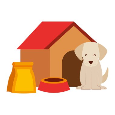 köpek ahşap ev kase ve paket illüstrasyon vektör