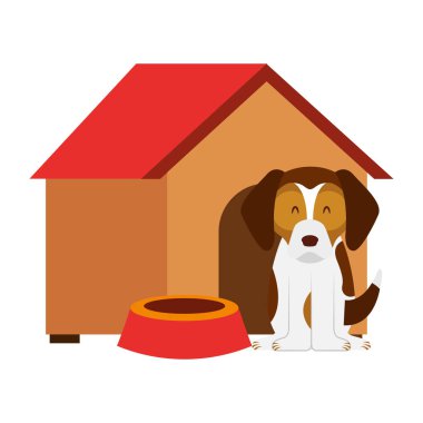 köpek ahşap ev kase gıda vektör çizim