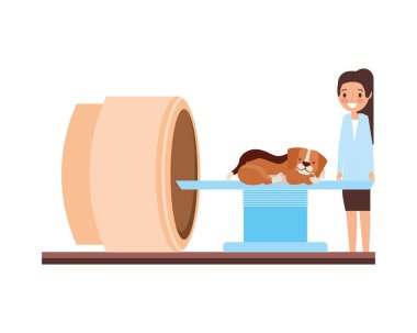 kadın doktor ve makine hayvan hastalıklarıyla ilgili klinik vektör çizim tarama köpek