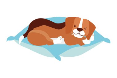 beagle köpek minder vektör çizim üzerinde uyuyor