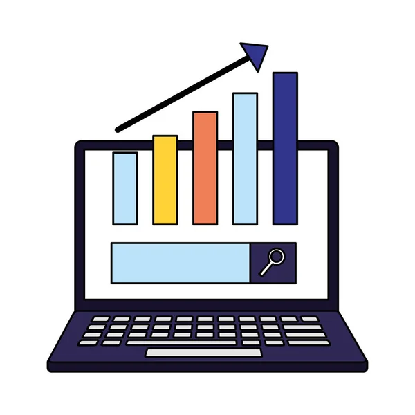 Laptop Estatística Gráfico Barras Pesquisa Motor Otimização Vetor Ilustração —  Vetores de Stock