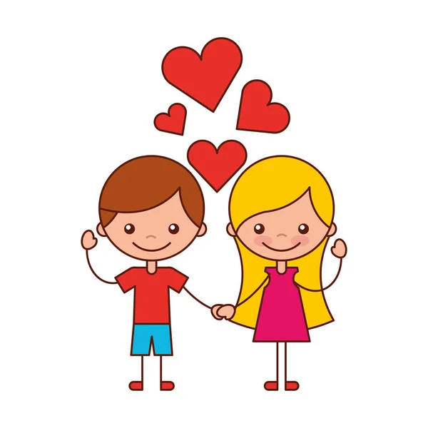 Niño Niña Amor Corazones Dibujos Animados Vector Ilustración — Vector de stock