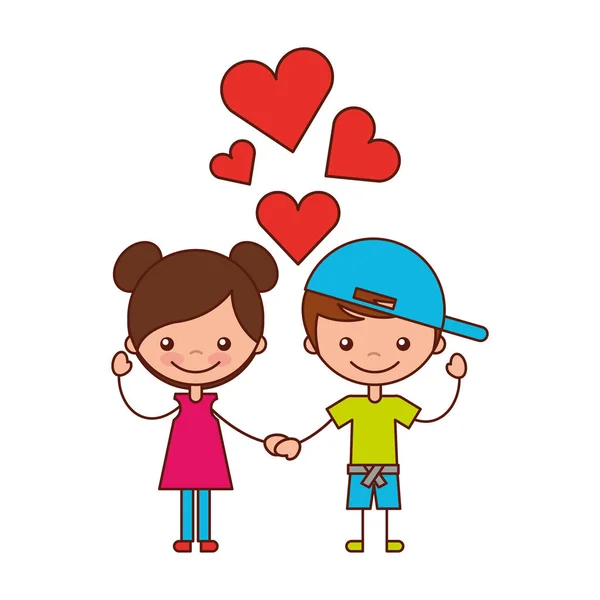 Chlapec Dívka Láska Srdce Kreslené Vektorové Ilustrace — Stockový vektor
