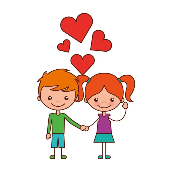 Niño Niña Amor Corazones Dibujos Animados Vector Ilustración — Vector de stock