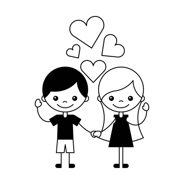 Jongen Meisje Liefde Harten Cartoon Vectorillustratie — Stockvector