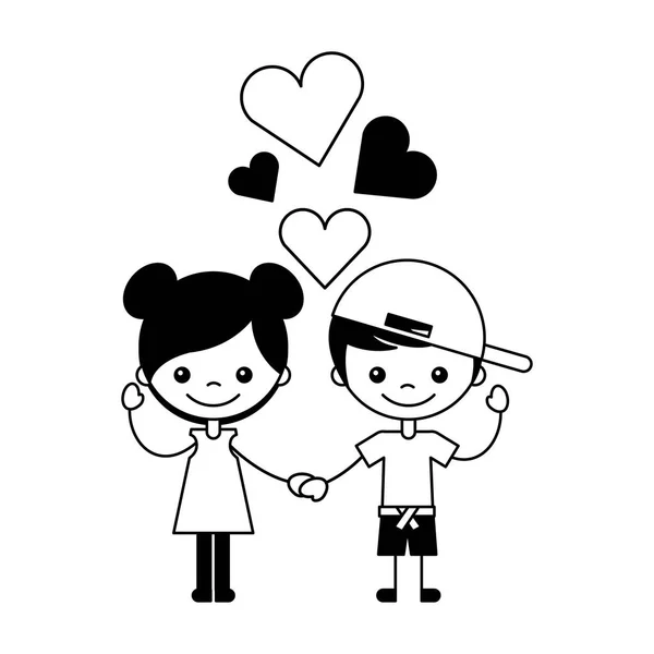 男の子と女の子を愛する心の漫画のベクトル図 — ストックベクタ