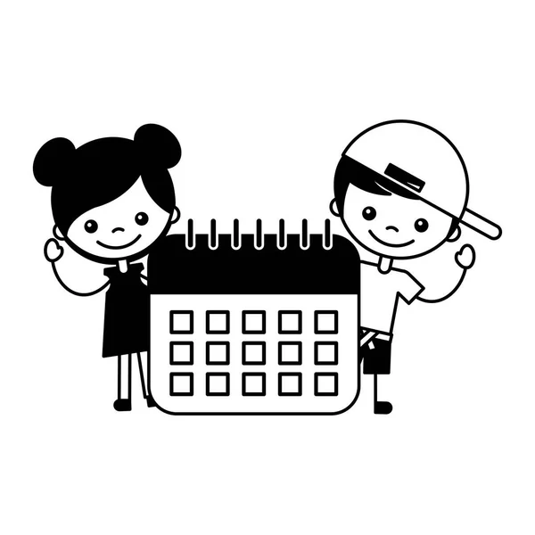 Menino Menina Com Calendário Escola Vetor Ilustração —  Vetores de Stock