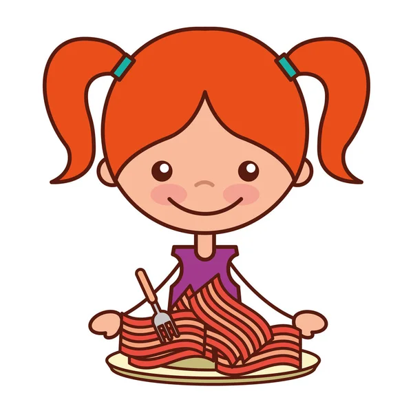 Mädchen Mit Abendessen Speck Und Gabelvektor Illustration — Stockvektor