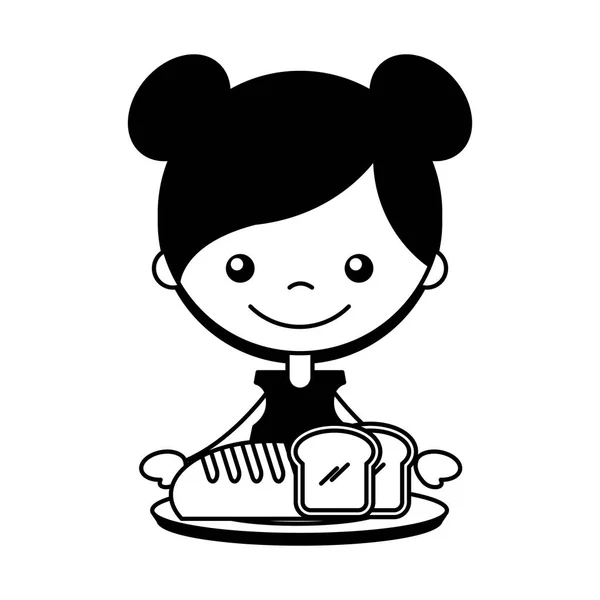 パン食品料理ベクトル図を持つ少女 — ストックベクタ