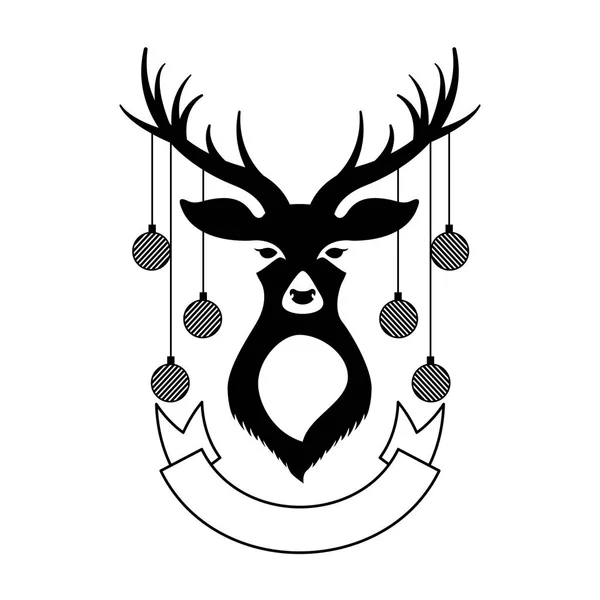 Venado Con Bolas Navidad Cinta Vector Ilustración — Vector de stock