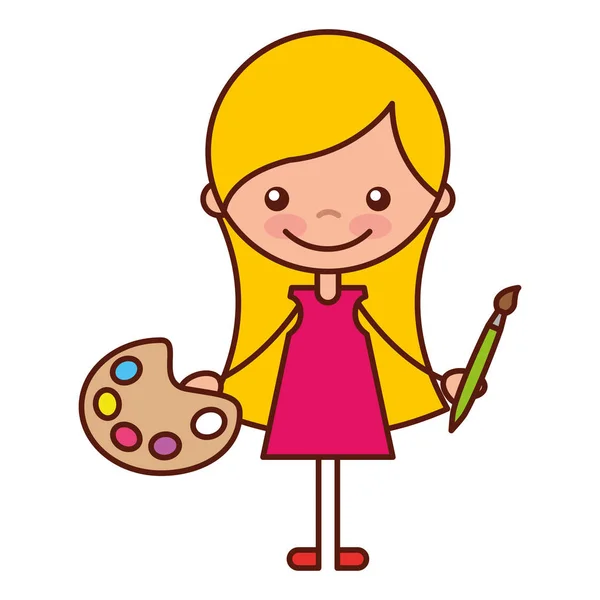 Chica Con Pincel Paleta Dibujos Animados Escuela Vector Ilustración — Archivo Imágenes Vectoriales