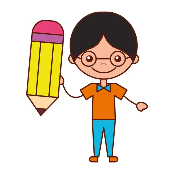 Boy Pencil School Cartoon Vector Illustration — Stock Vector