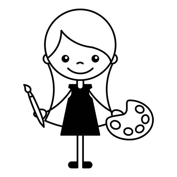 女孩与画笔和调色板学校卡通向量例证 — 图库矢量图片
