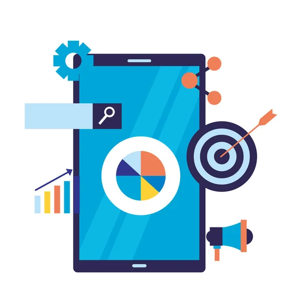 Mobile Target Marketing Share Chart Motore Ricerca Ottimizzazione Vettoriale Illustrazione — Vettoriale Stock