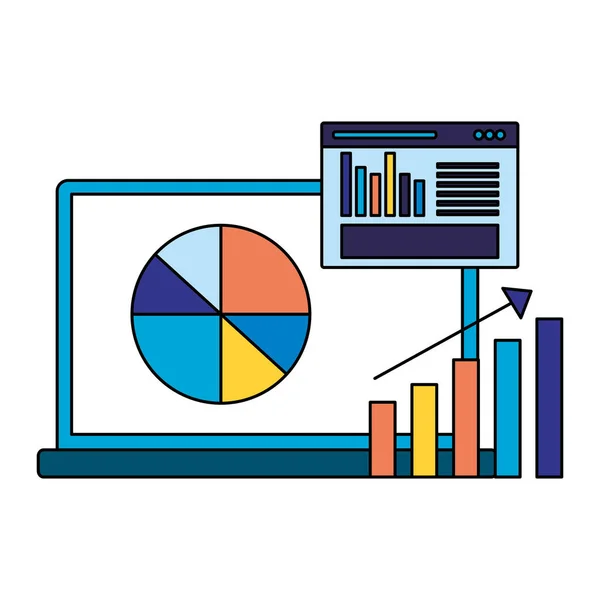 Computador Portátil Gráfico Estatísticas Página Busca Motor Otimização Ilustração Vetorial —  Vetores de Stock