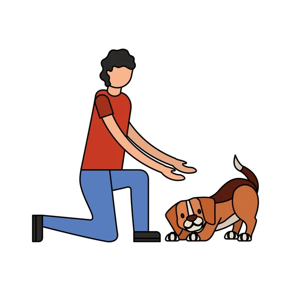 Hombre Jugando Con Beagle Perro Vector Ilustración — Vector de stock