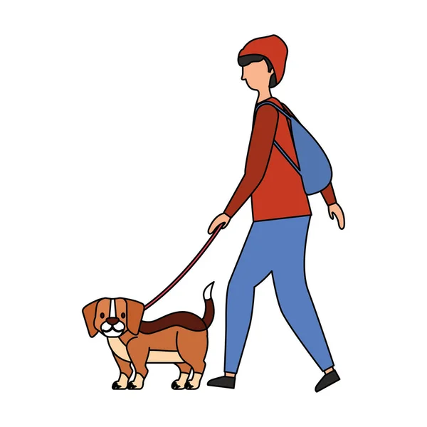 Homem Com Pouco Cão Beagle Vetor Ilustração — Vetor de Stock