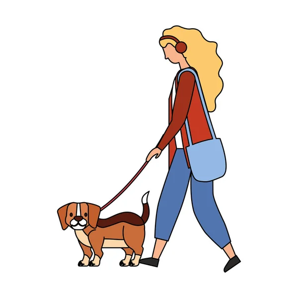 Meisje Met Kleine Beagle Hond Vectorillustratie — Stockvector