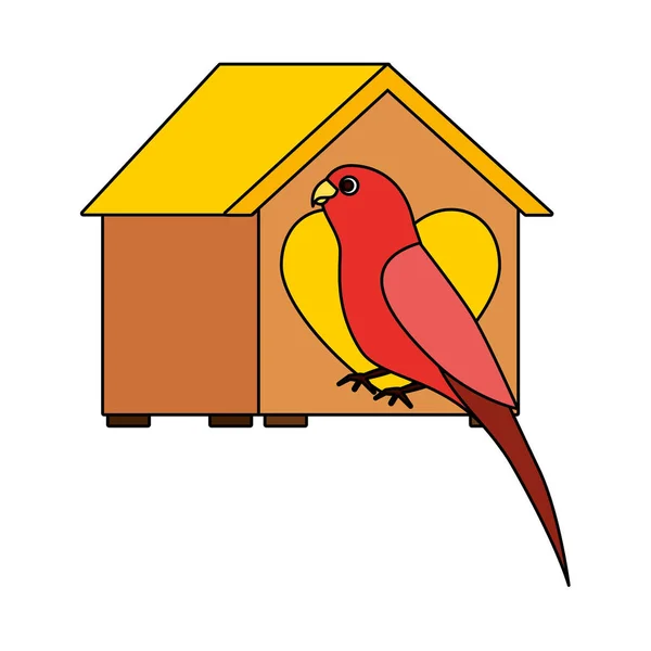 Papagaio Vermelho Com Casa Madeira Pet Vetor Ilustração — Vetor de Stock