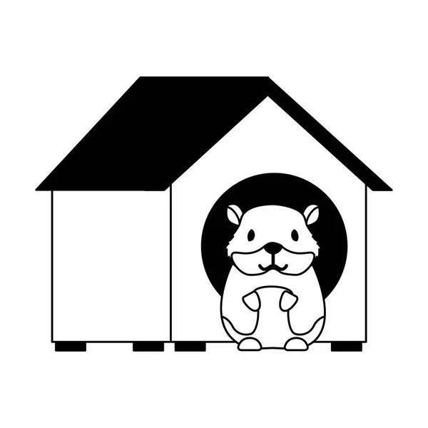 Hewan Peliharaan Hamster Dalam Gambar Vektor Rumah Kayu - Stok Vektor