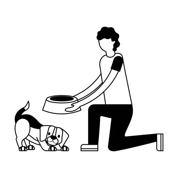 Man Giving Food Her Dog Vector Illustration — Stock Vector