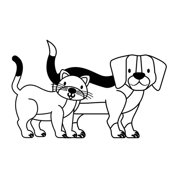 ペット犬と猫白の背景にベクトル イラスト — ストックベクタ