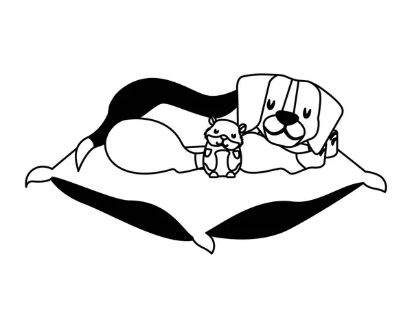 Beagle Hund Och Hamster Husdjur Kudde Vektor Illustration Vektorillustration — Stock vektor