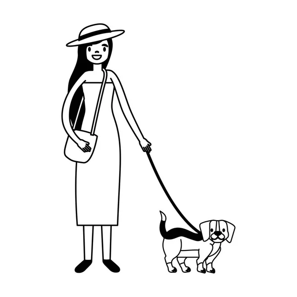 Mulher Andando Com Seu Cão Ilustração Vetorial Ilustração Vetor — Vetor de Stock