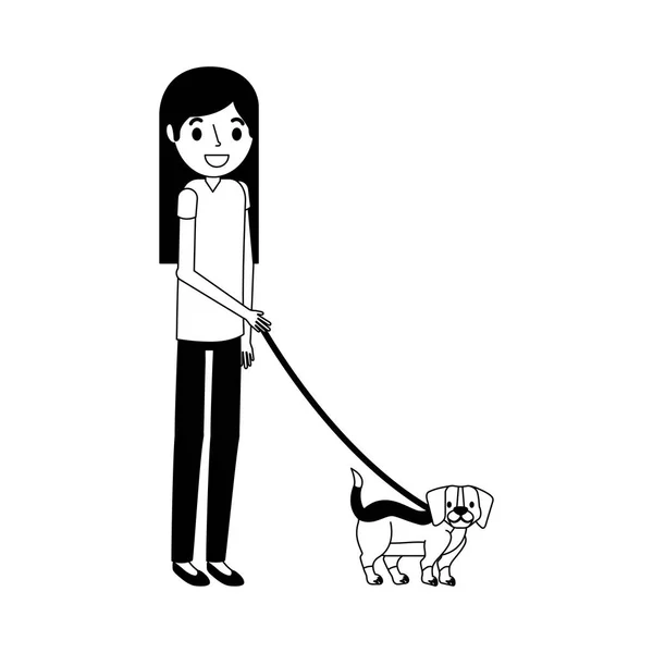 Menina Com Pouco Beagle Cão Vetor Ilustração Vetor Ilustração — Vetor de Stock