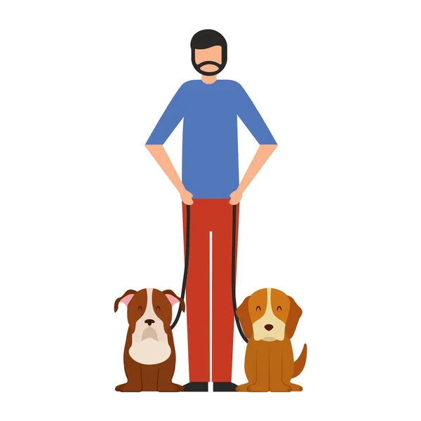 Baard Man Met Twee Honden Vectorillustratie — Stockvector