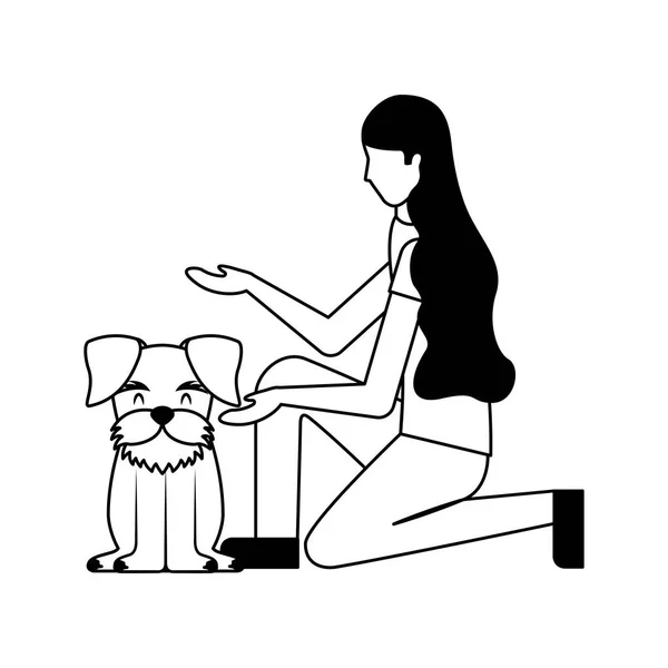 Mulher Com Cão Schnauzer Pet Vetor Ilustração — Vetor de Stock
