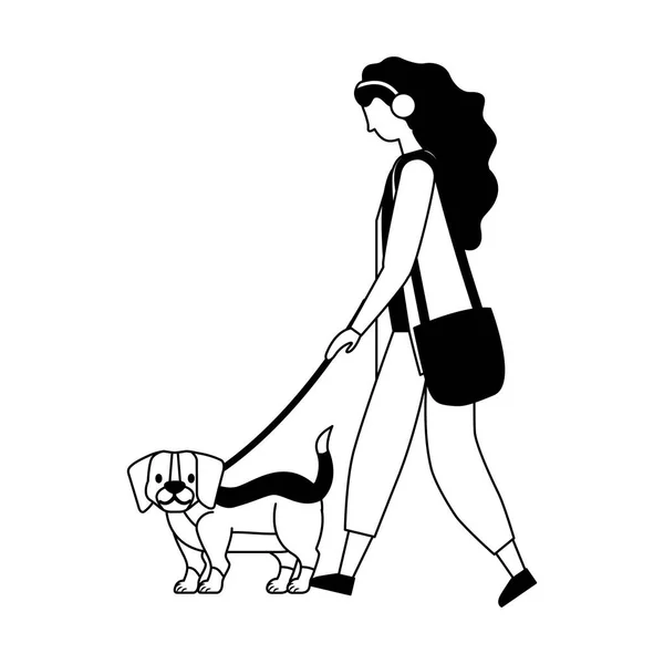 Menina Com Pouco Beagle Cão Vetor Ilustração Vetor Ilustração — Vetor de Stock