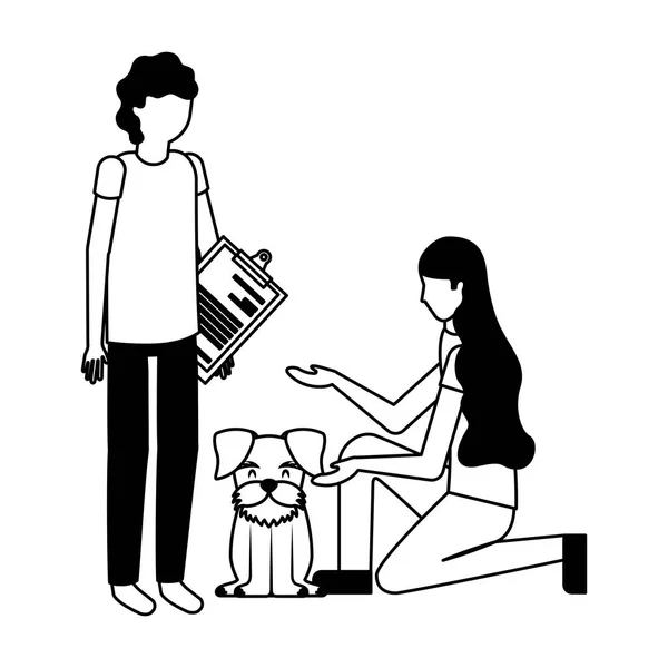 Врач Женщина Собака Ветеринарной Клиники Петуха Векторная Иллюстрация — стоковый вектор