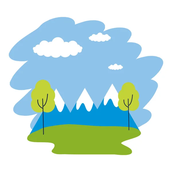 Paisaje Montañas Árboles Pico Nubes Vector Ilustración — Archivo Imágenes Vectoriales