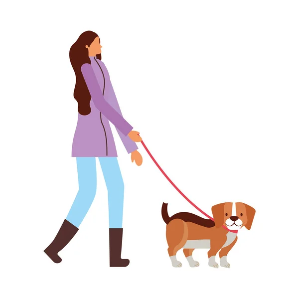 Mulher Andando Com Seu Cão Vetor Ilustração — Vetor de Stock