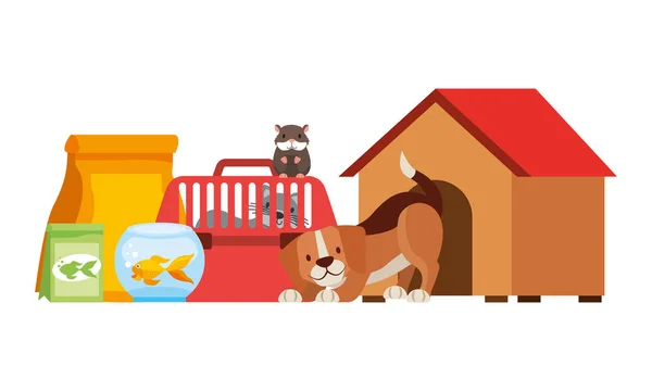 Perro Hámster Gato Jaula Comida Casa Mascota Vector Ilustración — Archivo Imágenes Vectoriales