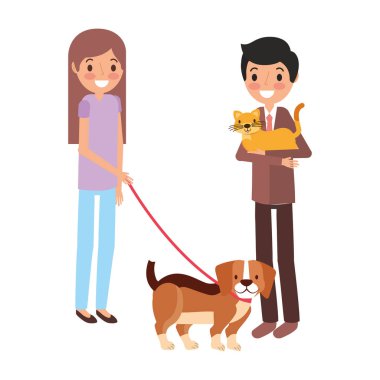 adam kedi ve kız holding köpek