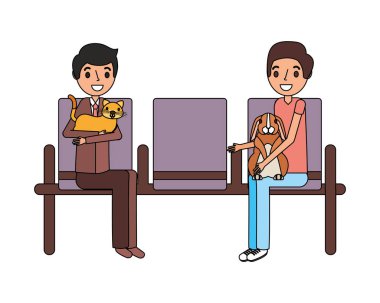 tavşan ve sandalyelere bekleyen kedi sahipleri