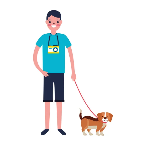 Man met de camera en hond mascotte — Stockvector