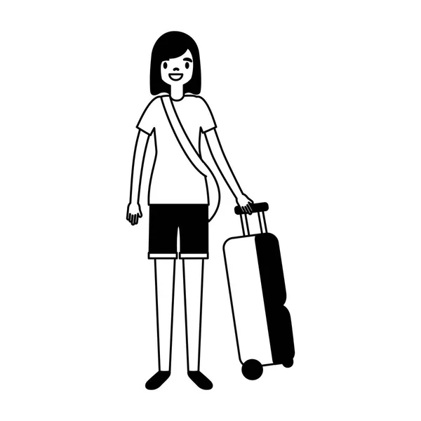 Tourist woman with travel suitcase vacations — Stock Vector