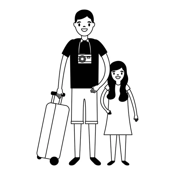 Homem e menina mala de viagem férias — Vetor de Stock