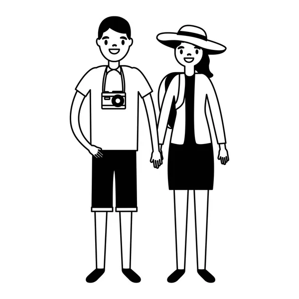 Couple de touristes avec sac Voyage vacances — Image vectorielle