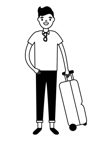 Turist man med resor resväska semester — Stock vektor