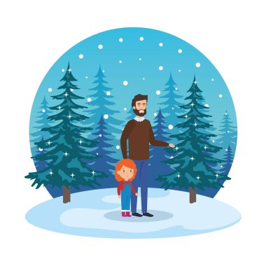 Baba ve kızı çimen Noel giysileri ile