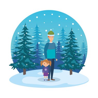 Baba ve kızı çimen Noel giysileri ile