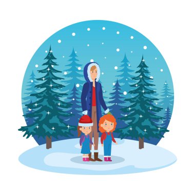 Anne ve çocuklar çimen Noel giysileri ile